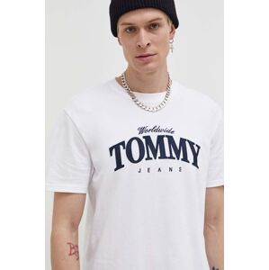 Tommy Jeans pamut póló fehér, férfi, nyomott mintás