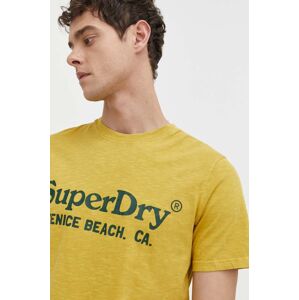 Superdry pamut póló sárga, férfi, nyomott mintás